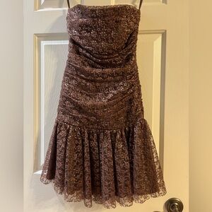 Betsey Johnson Brown and gold strapless dress formal homecoming